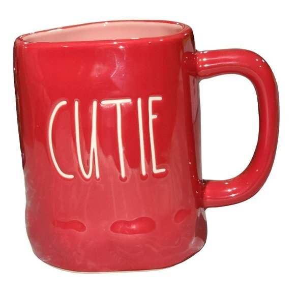 Rae‎ Dunn CUTIE Red Ceramic Coffee Mug Embossed Hearts Around The Bottom 16oz - Picture 3 of 14